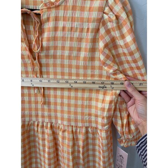 Nanette Lepore Sz 10 Gingham Dress Orange Yellow Check Ruffle Romantic Cottage‎ - Picture 8 of 10